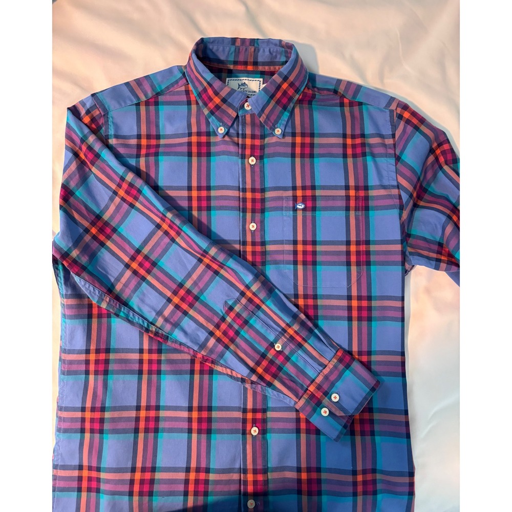 Southern Tide Mens Classic Fit Plaid Button Down Shirt Long Sleeve Blue Purple S